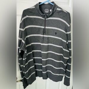 Polo by Ralph Lauren Charcoal and Light Gray striped Zip-Up Sweater